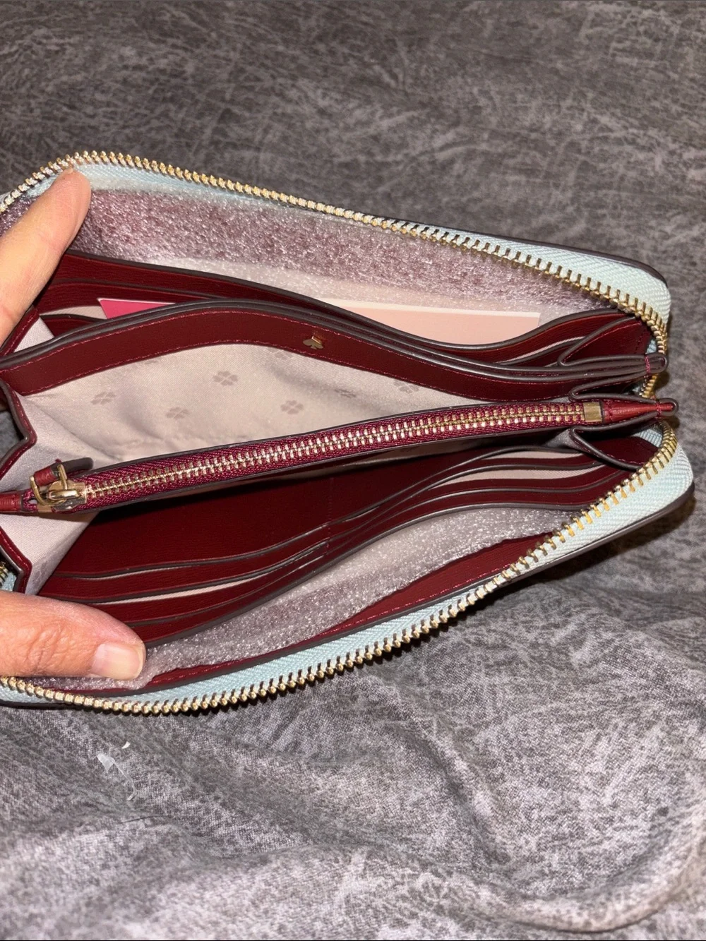kate spade Two-Tone Zip Wallet in Mint and Red